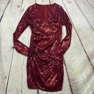 UEC Maroon sequin long sleeve mini dress Shein XS